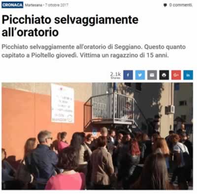 Picchiato in oratorio a Pioltello